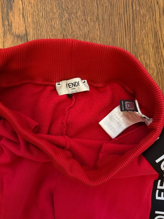🌹Fendi Red Jogger Pants with Black Logo Tape, Size IT 42 or US 6 - Picture 9 of 12